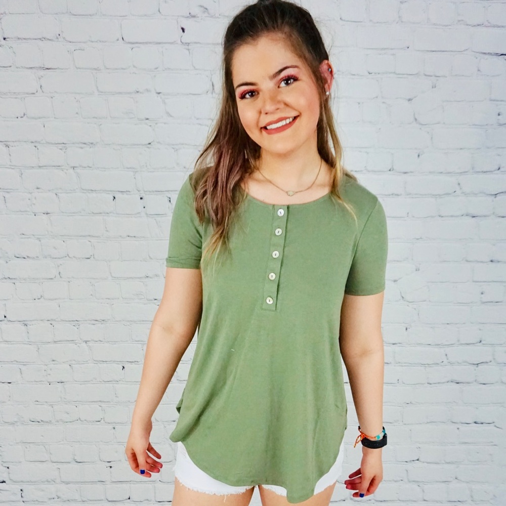 Olive Green Quarter Button Front Shirt